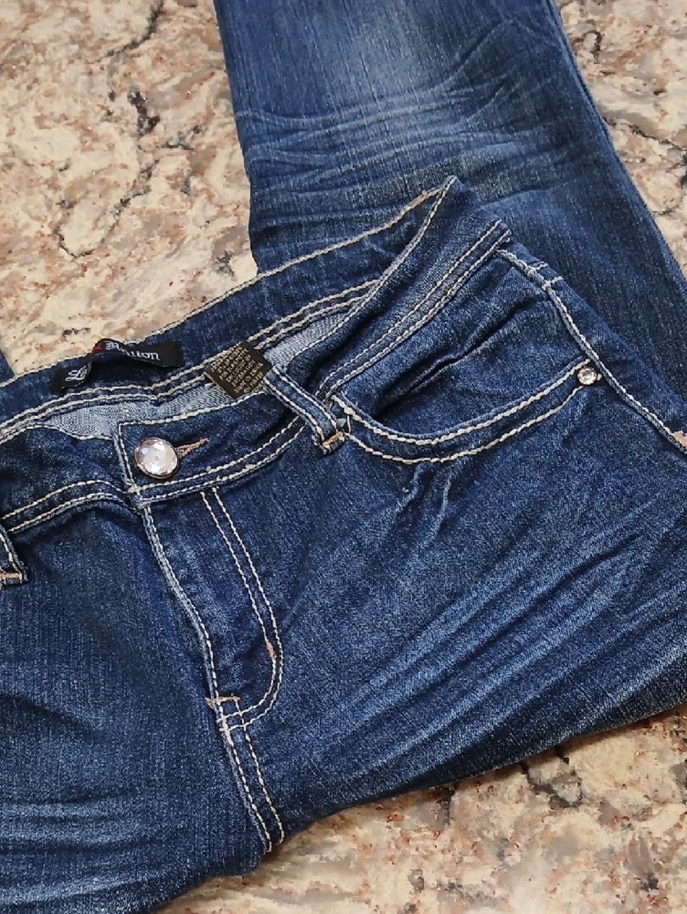 Love Nation Dark Blue Boot Cut Jeans with Embroidered Pocket - Picture 5 of 7